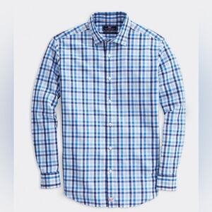 Vineyard Vines Men's Blue Plaid Country Club Classic Cooper Dress Shirt Size M